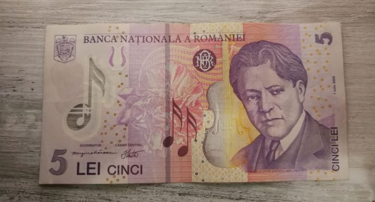 Penkios Rumunijos lėjos banknotas