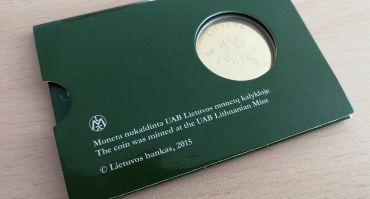 5 Euru moneta Lietuvos nepriklausomybes 25-meciui su bankine pakuote