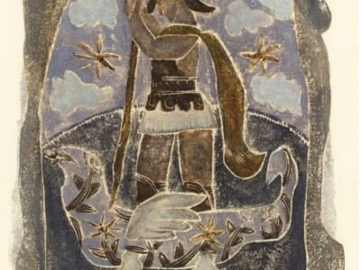 Atvirukas su Elenos JAKUTYTĖS grafikos darbo „Šv.Jurgis” reprodukcija.