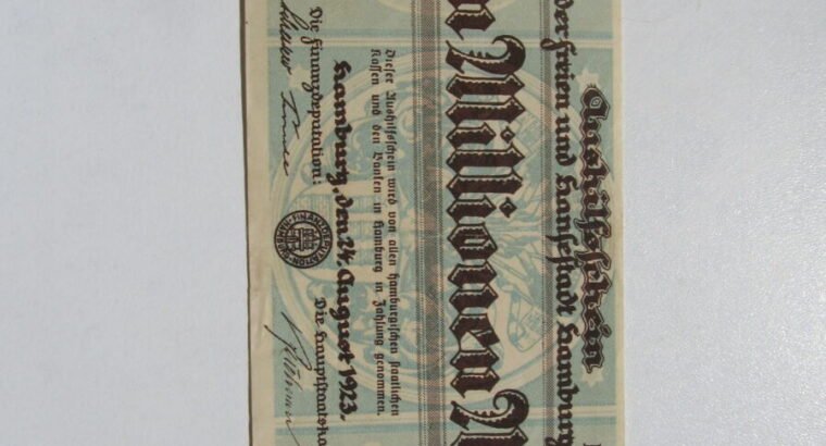 10 milijonu markiu , Hamburg Vokietija , 1923 .