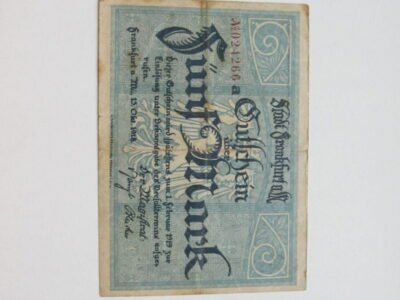 Notgeldas 5 mark , Frankfurt Vokietija , 1918