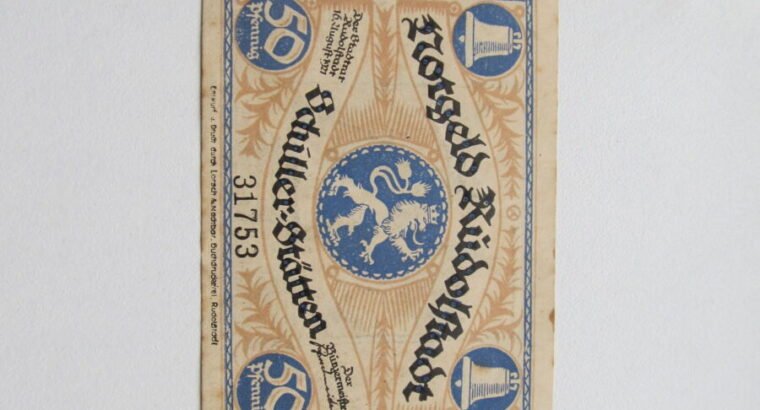 Notgeldas 50 pfenig , Rudolstadt , 1921