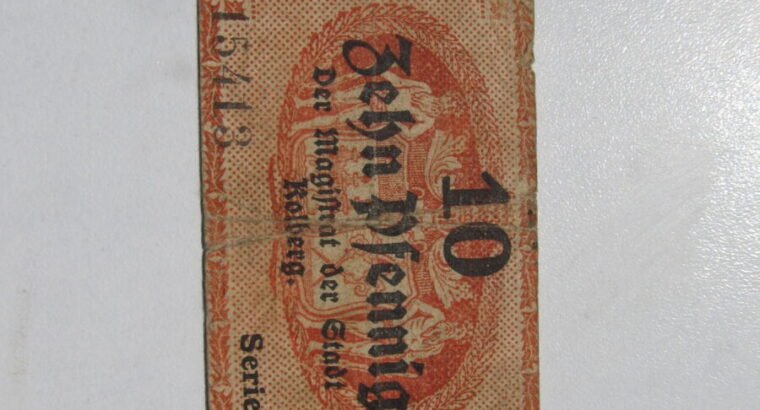 Notgeldas 10 pfennig , Rolberg Vokietija , 1917